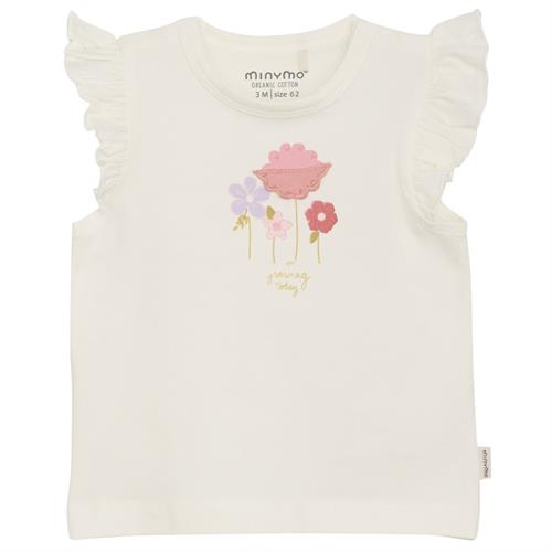 Minymo T-shirt råhvid med blomster - økologisk, str. 80, 86, 92