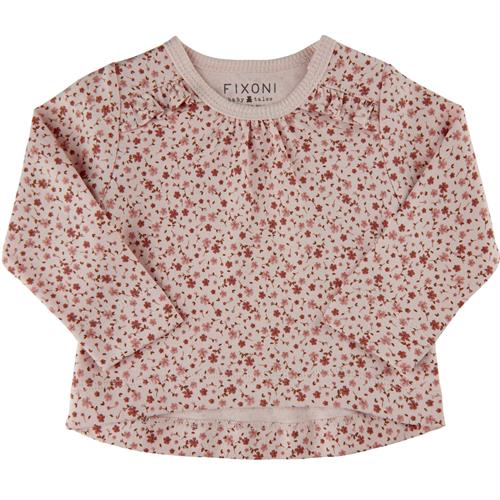 Fixoni bluse lyserød små blomster - økologisk, str. 68