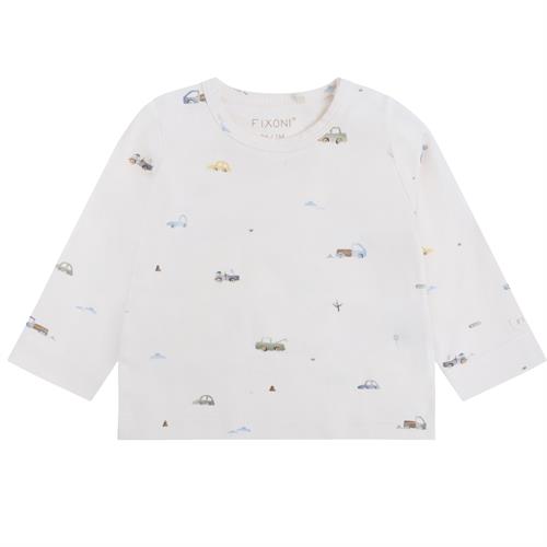 Fixoni bluse råhvid med biler - GOTS, str. 74, 80, 86, 92