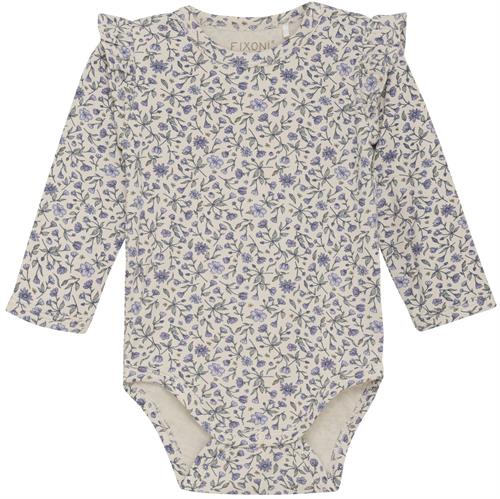 Fixoni body bambus beige med lilla blomster, str. 44, 50, 56