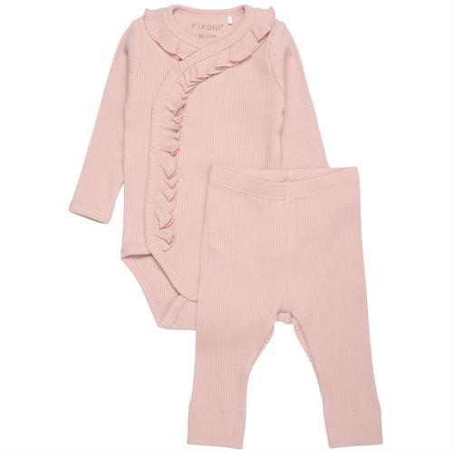 Fixoni slå om-body og bukser rosa  - GOTS, str. 56, 62, 68, 74
