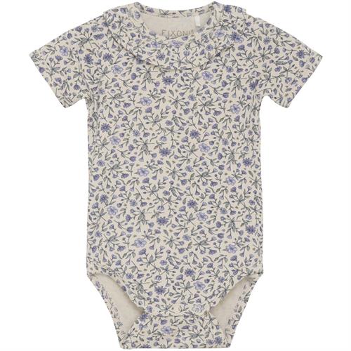 Fixoni body kort bambus beige med lilla blomster, str. 74