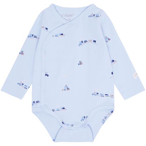 Fixoni slå om-body lyseblå tog - GOTS, str. 44, 50, 56