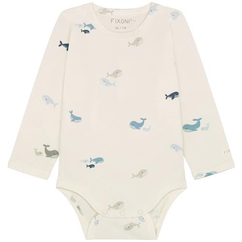Fixoni body råhvid med hvaler - GOTS, str. 62, 68, 74