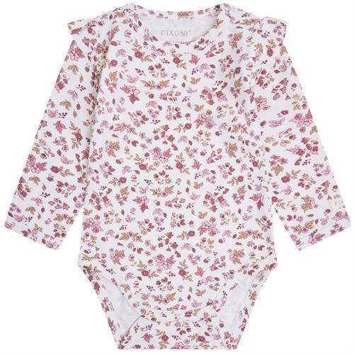 Fixoni body råhvid med mørkrosa blomster - GOTS, str. 44