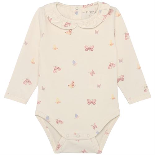 Fixoni body råhvid med sommerfugle - GOTS, str. 62, 68, 74