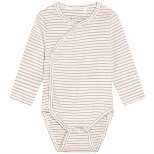 Fixoni slå om-body rib stribet råhvid og beige - GOTS, str. 44, 50, 56