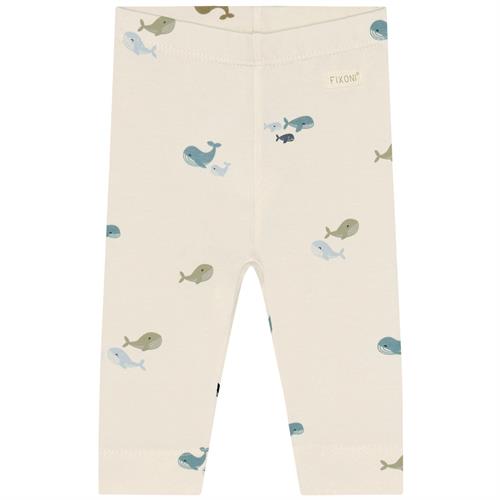 Fixoni bukser råhvid med hvaler - GOTS, str. 44, 50, 56, 62, 68, 74