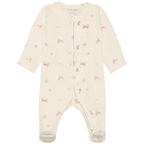 Fixoni heldragt med fødder råhvid med sommerfugle - GOTS, str. 50