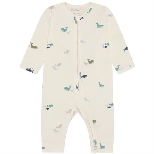 Fixoni heldragt råhvid med hvaler - GOTS, str. 56, 62, 68