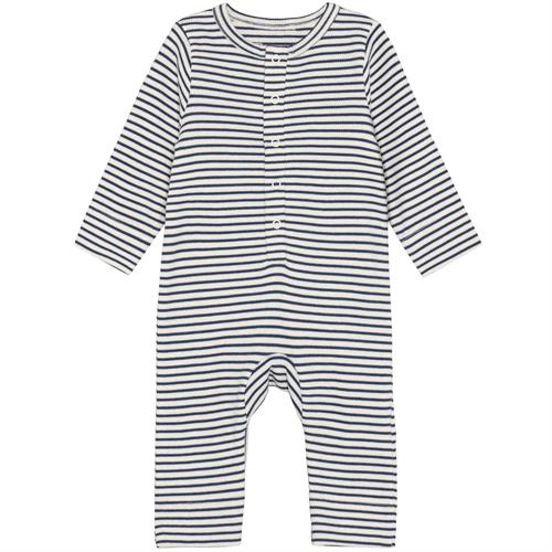 Fixoni heldragt rib stribet råhvid og marine - GOTS, str. 56, 62