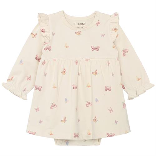 Fixoni kjole med body råhvid sommerfugle - GOTS, str. 50, 56, 62, 68, 74