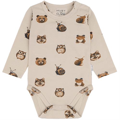 Hust & Claire body beige med skovdyr, str. 62, 68, 74
