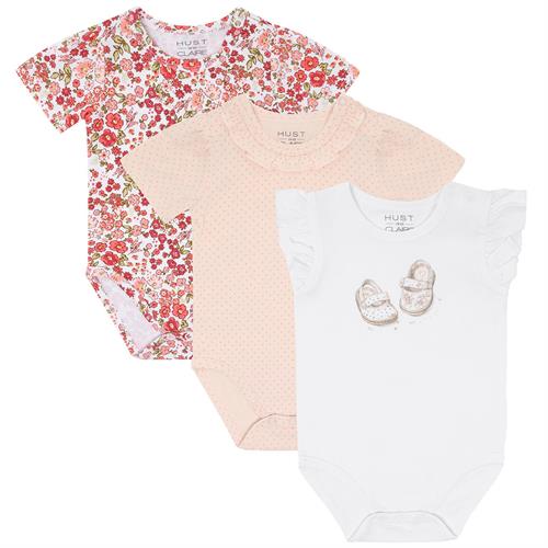 Hust & Claire body kort blomster, rosa eller sko - 1 stk, str. 56, 62, 68, 74, 80, 86, 92