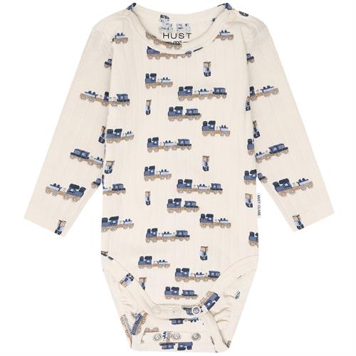 Hust & Claire body rib råhvid med blå tog - GOTS, str. 50, 56, 62