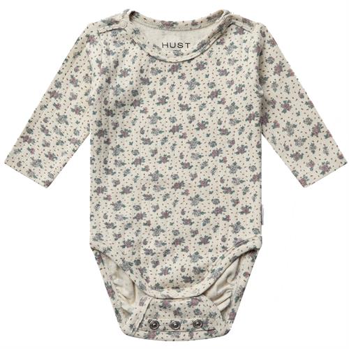 Hust & Claire body rib råhvid med rosa blomster - GOTS, str. 56