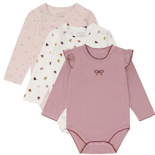 Hust & Claire body rosa, hjerter, sløjfer - 1 stk, str. 62, 68, 74