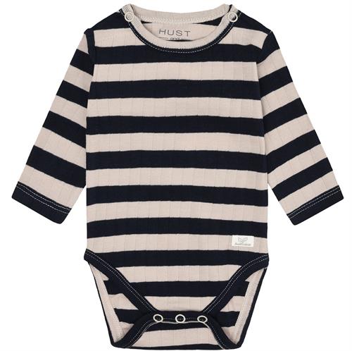 Hust & Claire body stribet beige og marine - GOTS str. 62, 68, 74
