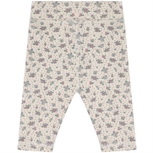 Hust & Claire bukser rib råhvid med rosa blomster - GOTS, str. 50, 56, 62