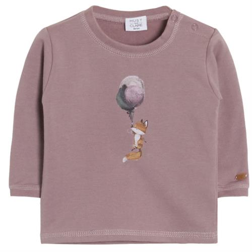 Hust & Claire bluse lyslilla isoli med ballon og dyr - GOTS, str. 68