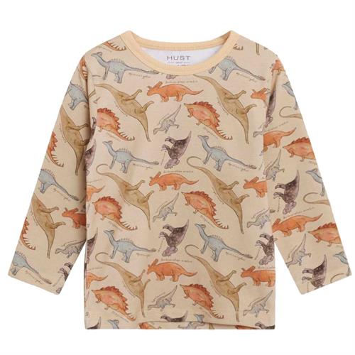 Hust & Claire bluse beige med dinosaur - GOTS, str. 80