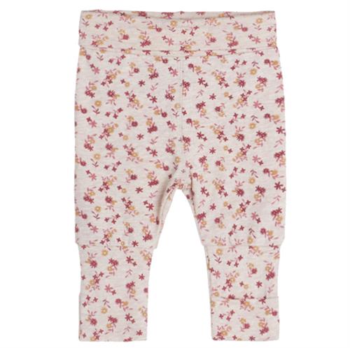 Hust & Claire bukser beige meleret med rosa blomster - GOTS, str. 44