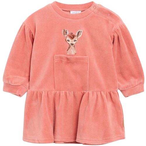 Hust & Claire kjole velour rosa med rådyr, str. 68, 80