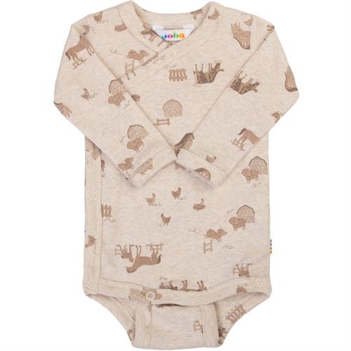 JOHA slå om-body lysbeige med bondegård - økologisk, str. 60