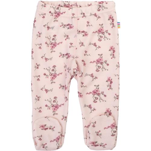 JOHA bukser med fødder uld/bambus lyserød blomster, str. 40, 50