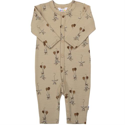 JOHA heldragt uld beige kaniner med balloner, str. 40