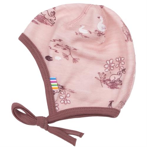 JOHA hue uld/bambus rosa harer og gæs, 34 cm