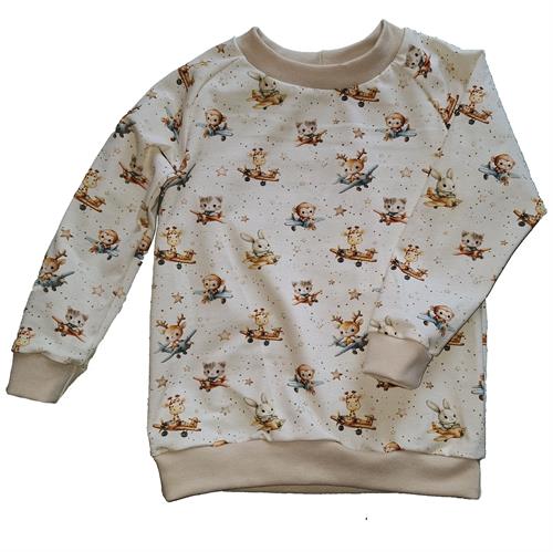 LT-design bluse jersey råhvid dyr i flyver str. 68, 74, 80, 86, 92