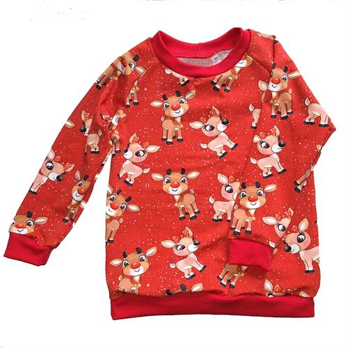 LT-design julebluse Rudolf rød rib str. 68, 74, 80, 86, 92