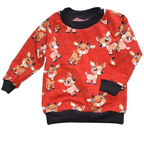 LT-design julebluse Rudolf sort rib str. 68, 74, 80, 86, 92