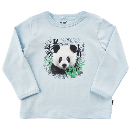 Me Too bluse lyseblå med panda - økologisk, str. 68