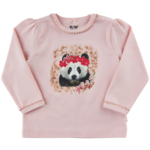 Me Too bluse lyserød med panda - økologisk, str. 68, 74