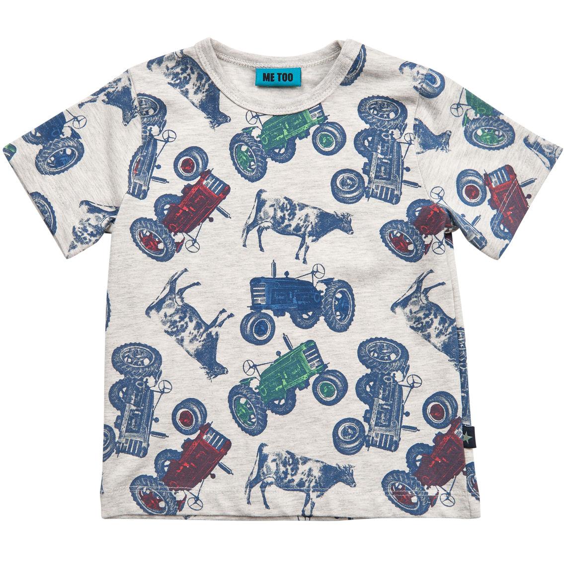 Me Too Gra Meleret Kortaermet Bluse Med Traktorer Og Koer