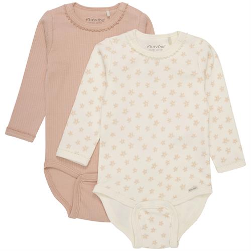 Minymo body rosa blomster - GOTS - 1 stk, str. 56, 62, 68, 74, 80