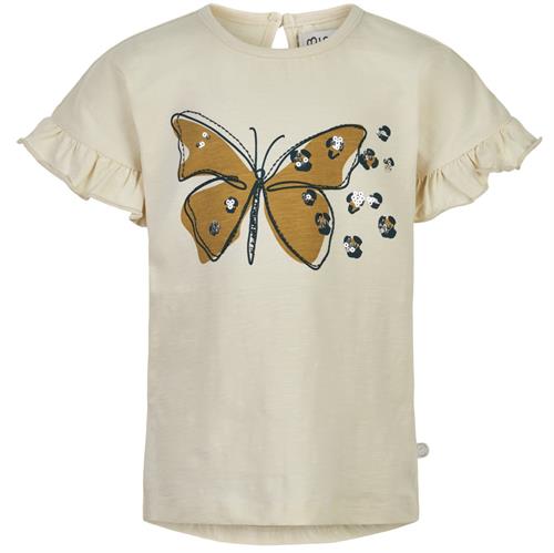 Minymo T-shirt beige med sommerfugl - økologisk, str. 86, 92