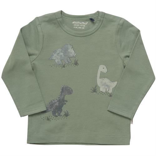 Minymo bluse grøn dinoer - GOTS, str. 74