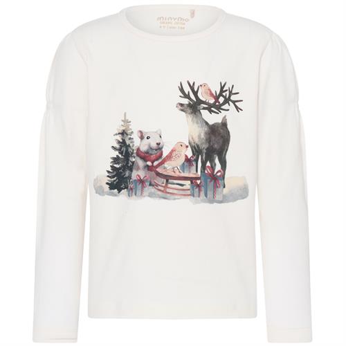 Minymo bluse hvid med juleprint - økologisk, str. 86, 92