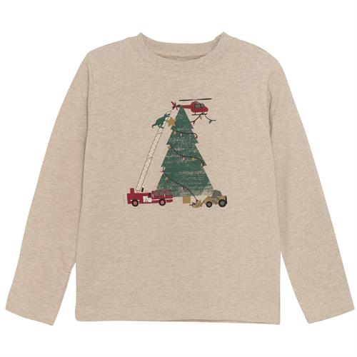 Minymo bluse beige meleret med juletræ, str. 86