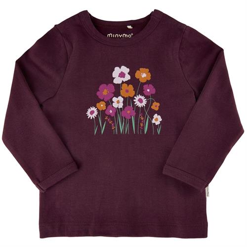 Minymo bluse lilla blomster - GOTS, str. 74, 80, 92