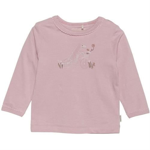 Minymo bluse lyserød dino - GOTS, str. 80, 86, 92