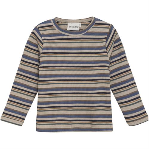 Minymo bluse rib stribet beige og blå - økologisk, str. 80