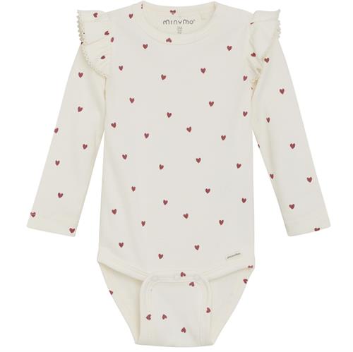 Minymo body bambus rib råhvid med hjerter, str. 80