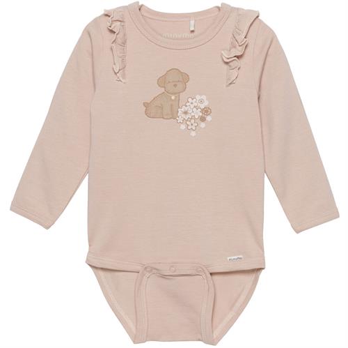Minymo body brun-rosa hund - GOTS, str. 68