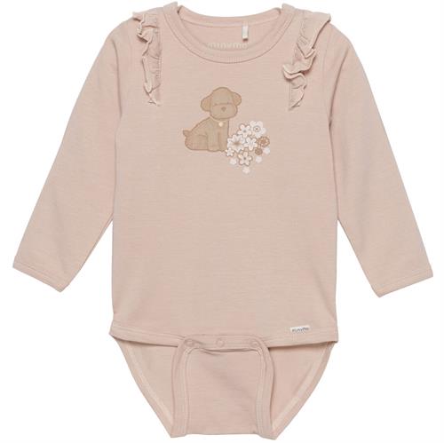 Minymo body brun-rosa hund - GOTS, str. 68, 74, 80