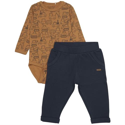 Minymo body brun og bukser marine - GOTS, str. 68, 74, 80