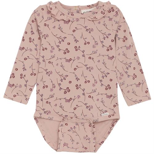 Minymo body lys rosa med blomster - GOTS, str. 74, 80, 86, 92